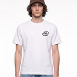 Camiseta WE ARE NOT FRIENDS Hello & Goodbye Blanca, modelo frontal