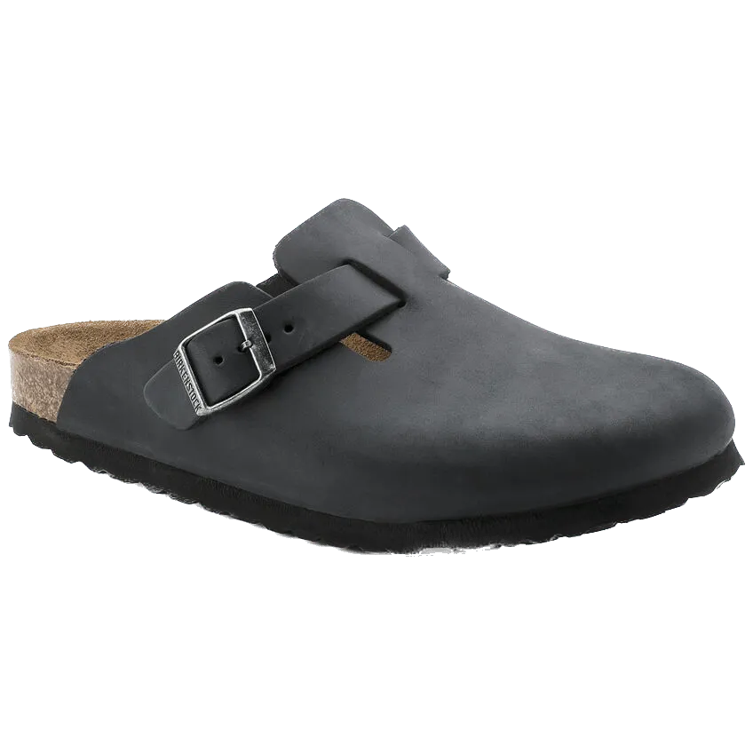 Zuecos Birkenstock Boston Cuero Engrasado Negro - ECRU
