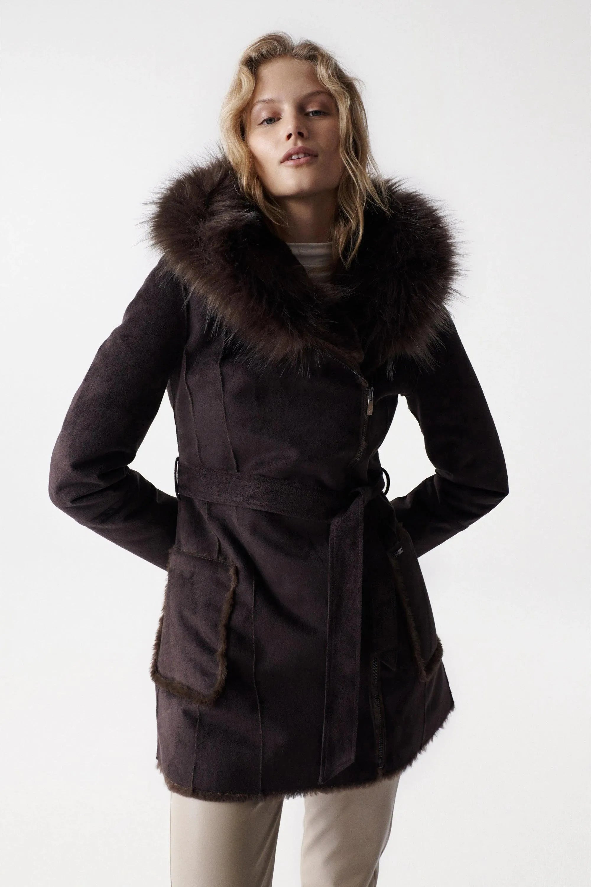 Abrigo de pelo reversible - ECRU