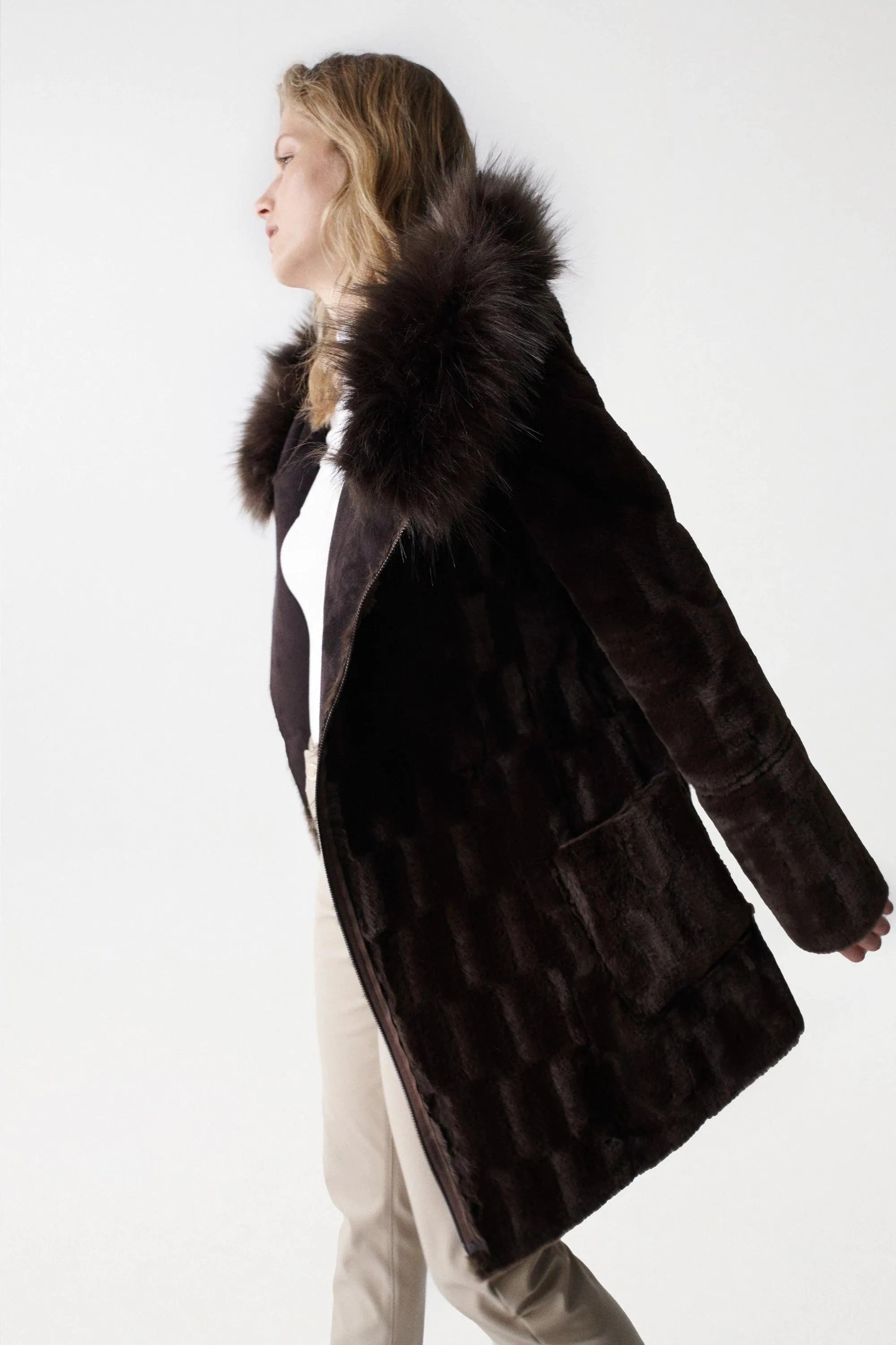 Abrigo de pelo reversible - ECRU