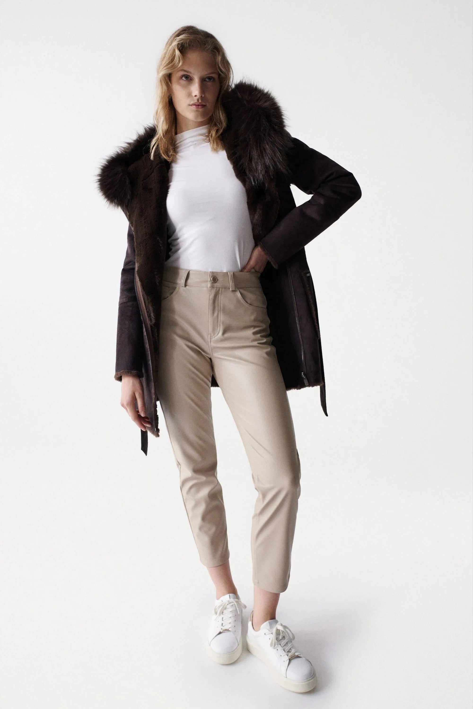 Abrigo de pelo reversible - ECRU