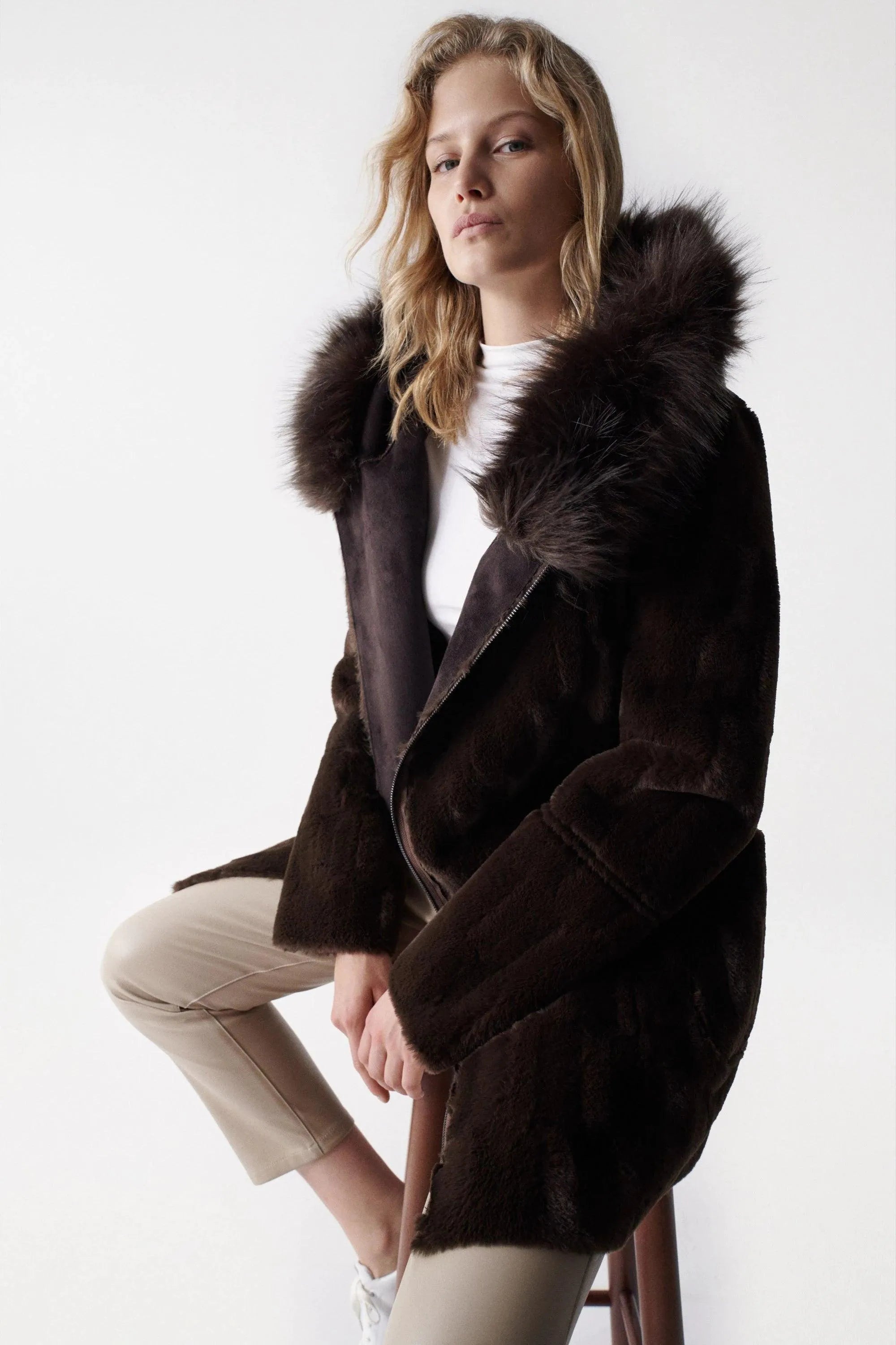 Abrigo de pelo reversible - ECRU