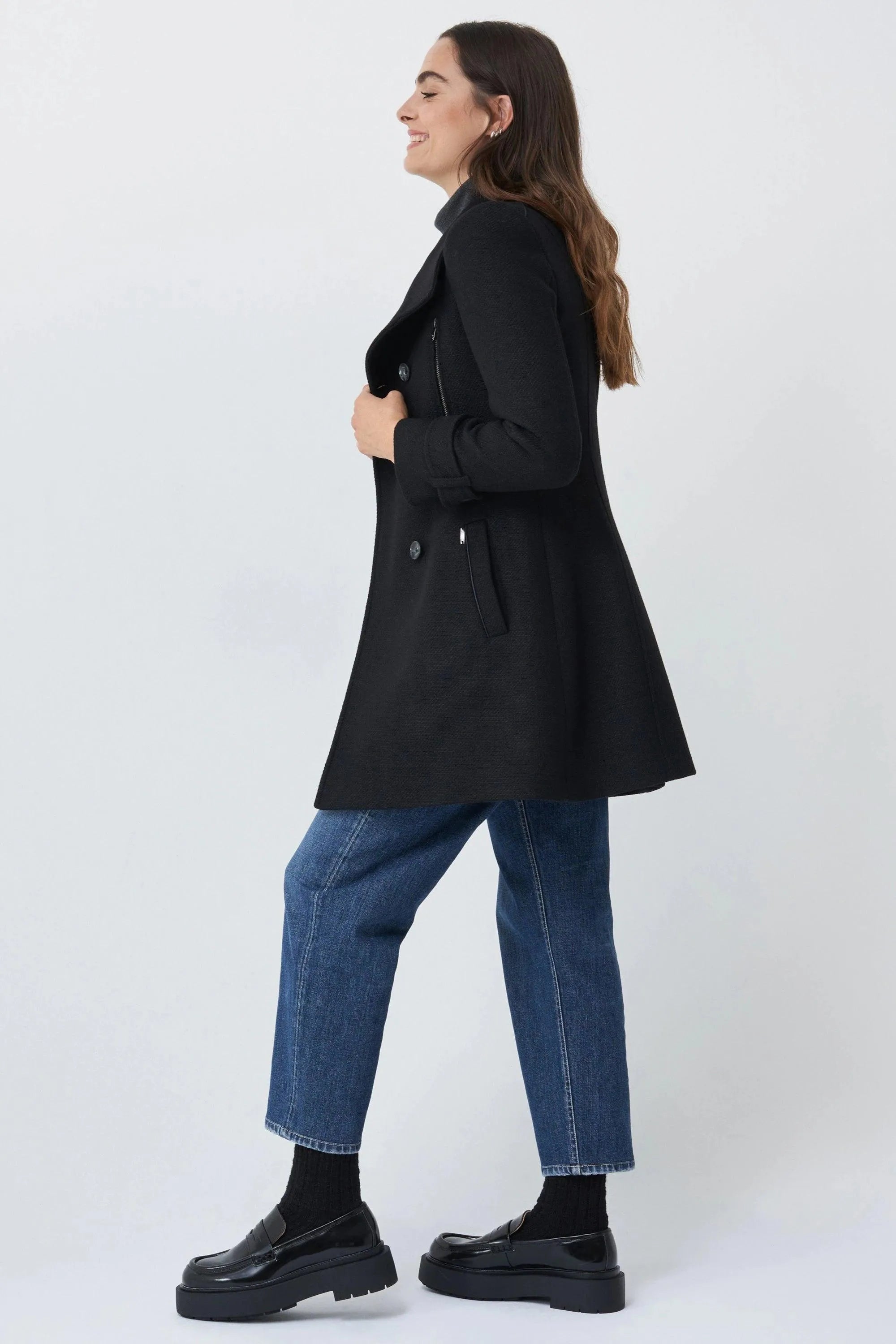 Abrigo Paño Largo con Detalles - ECRU