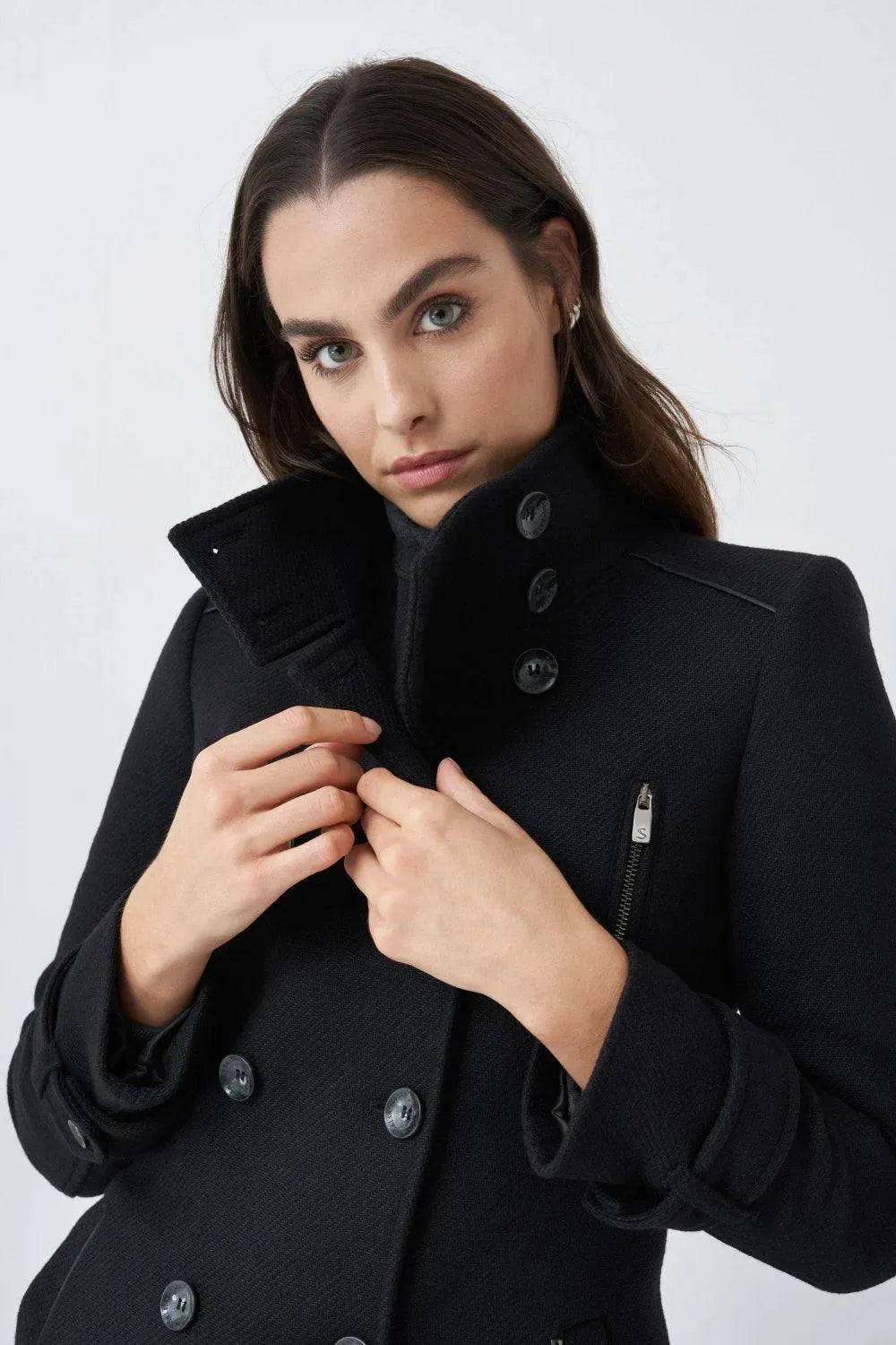 Abrigo Paño Largo con Detalles - ECRU