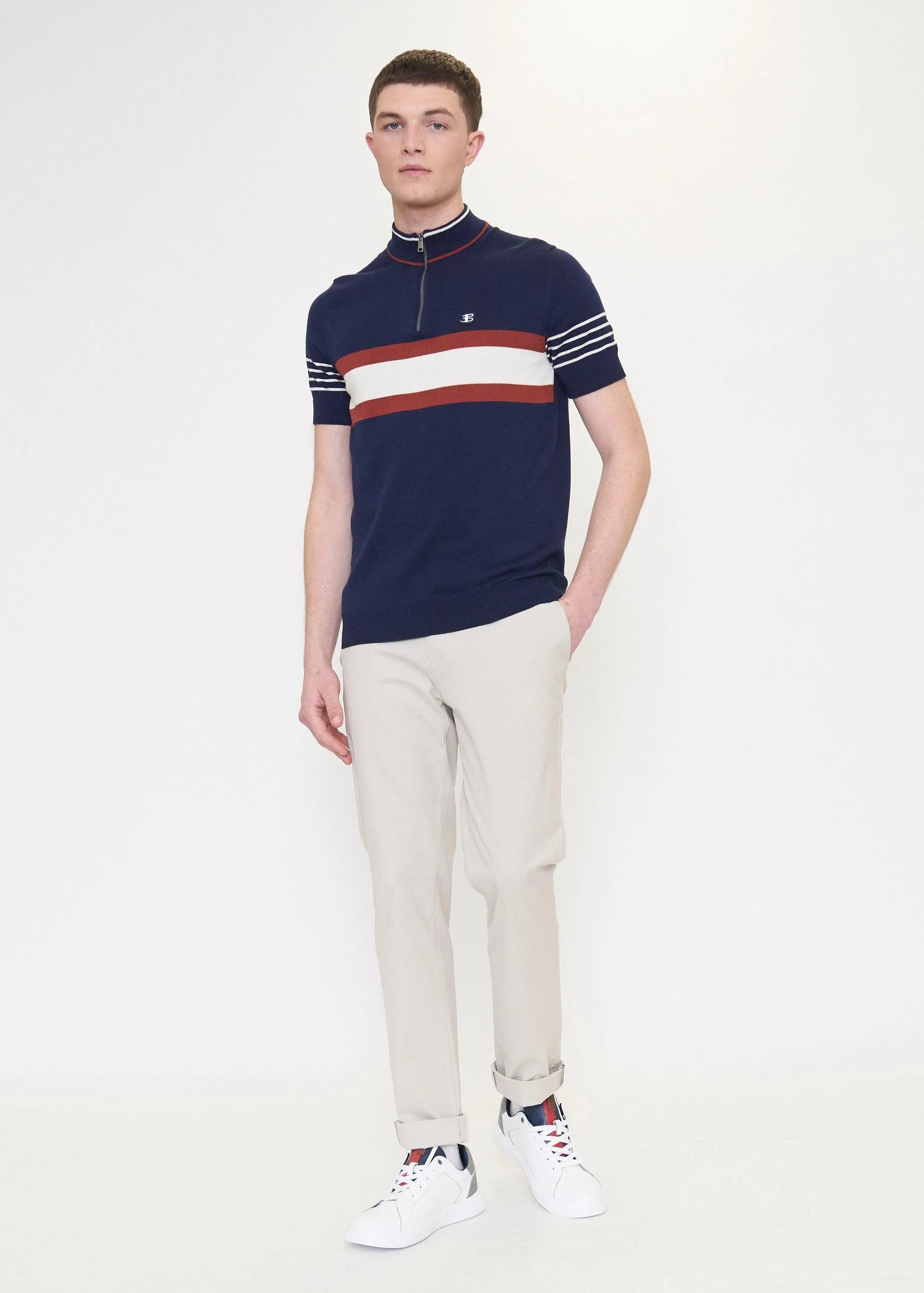 B By Ben Sherman Polo Manga Corta de punto Zip-Neck Marine - ECRU