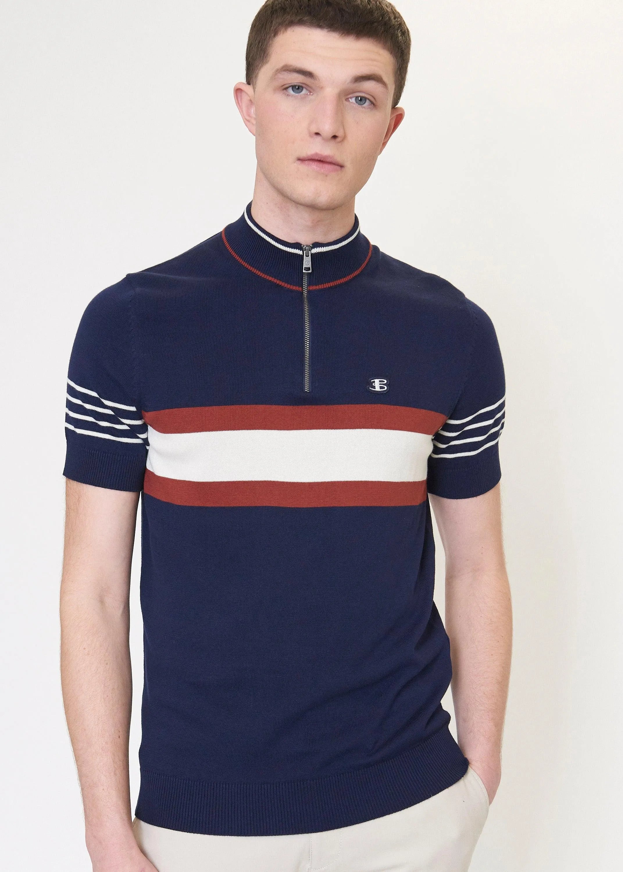 B By Ben Sherman Polo Manga Corta de punto Zip-Neck Marine - ECRU