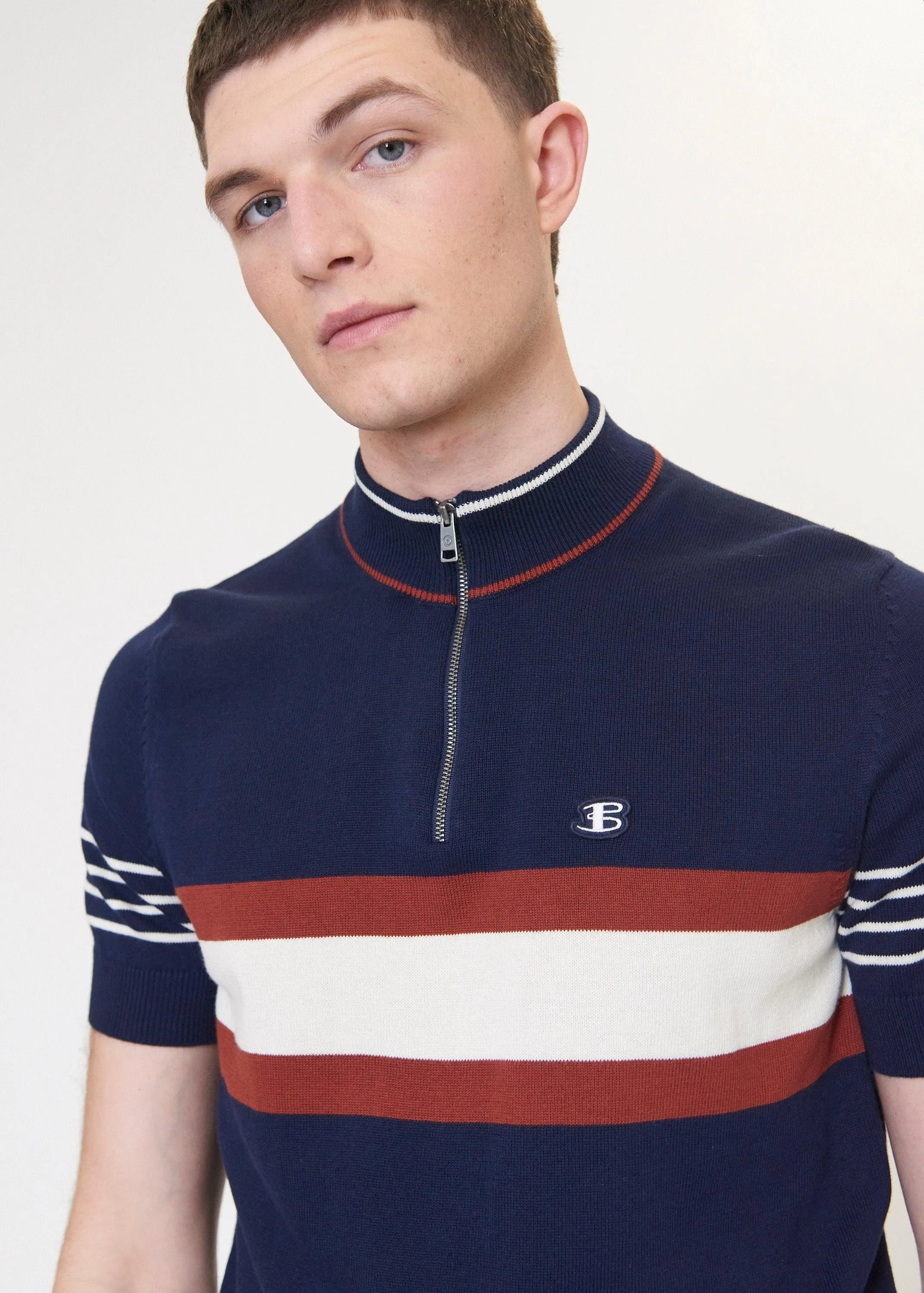 B By Ben Sherman Polo Manga Corta de punto Zip-Neck Marine - ECRU