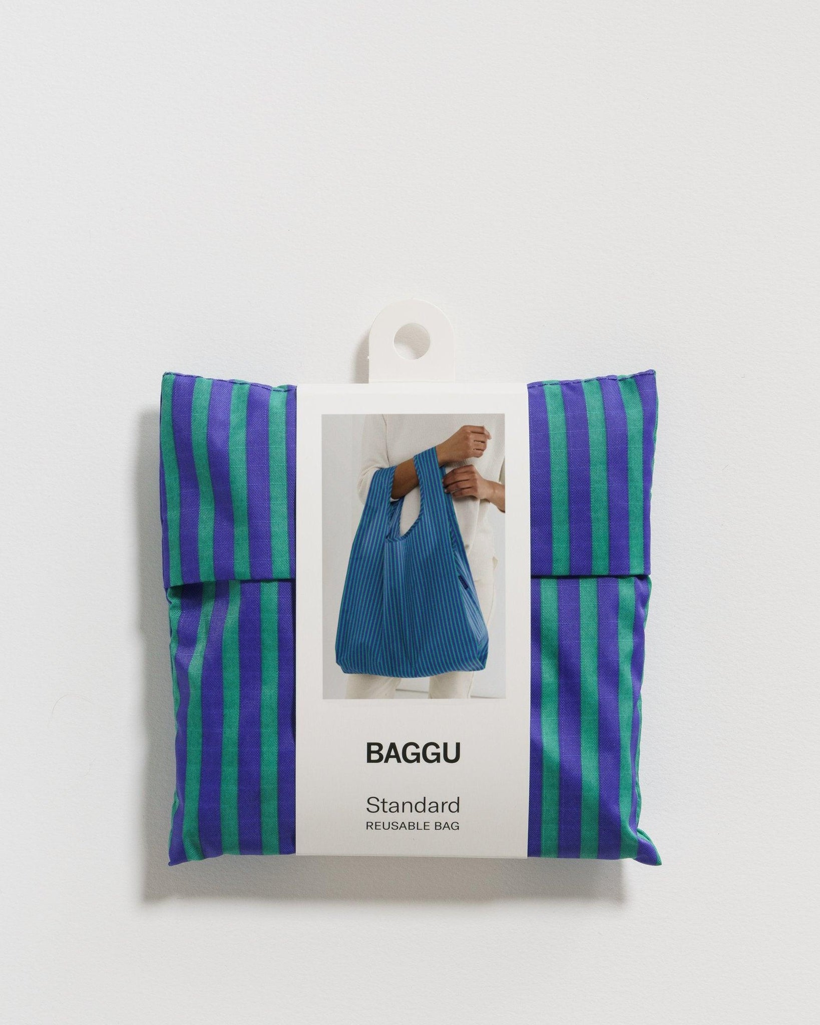 Baggu estándar Cobalt and Jade Stripes - ECRU