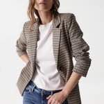 Blazer con estampado de cuadros - ECRU