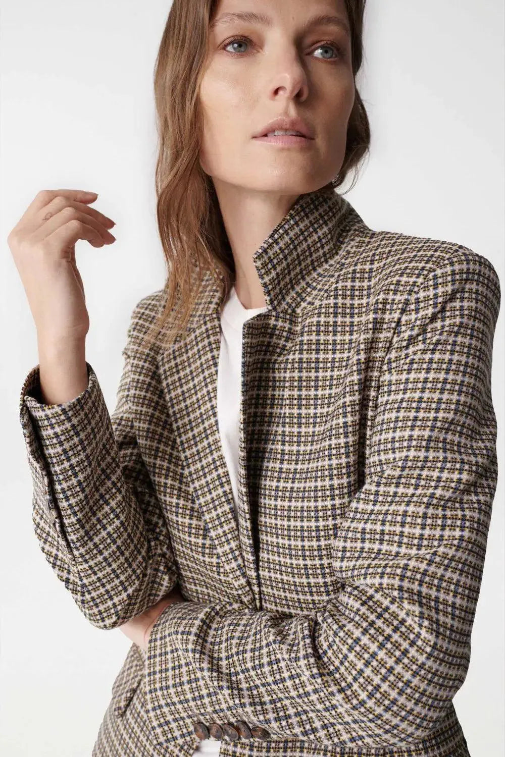 Blazer con estampado de cuadros - ECRU