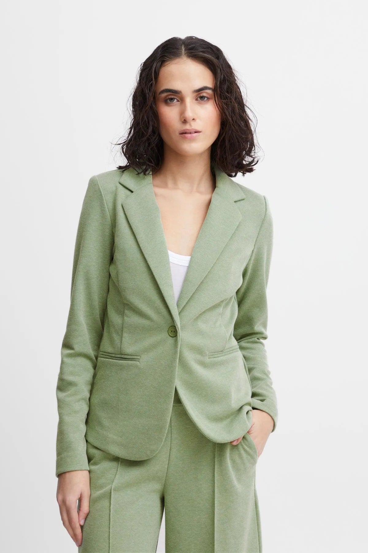 Blazer ICHI Kate Piqué Willow Bough - ECRU