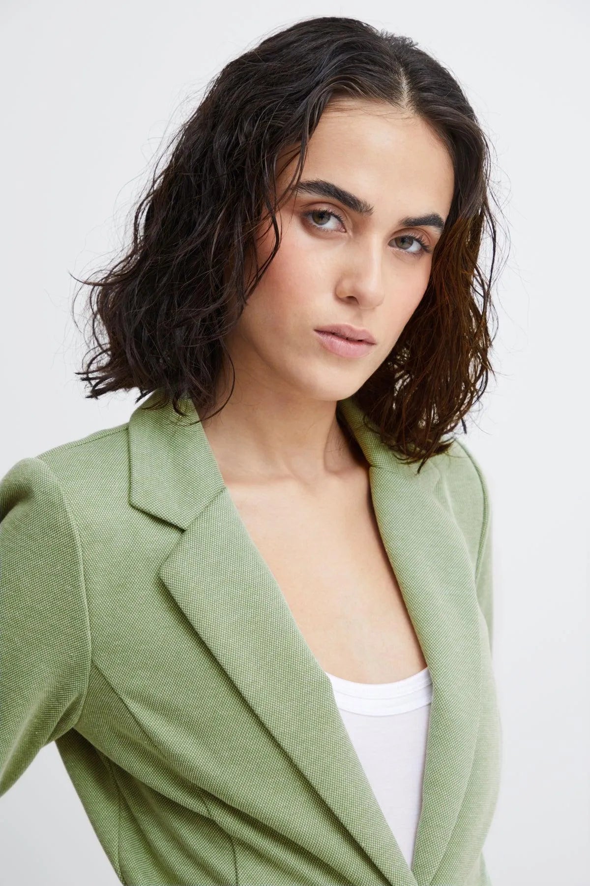 Blazer ICHI Kate Piqué Willow Bough - ECRU