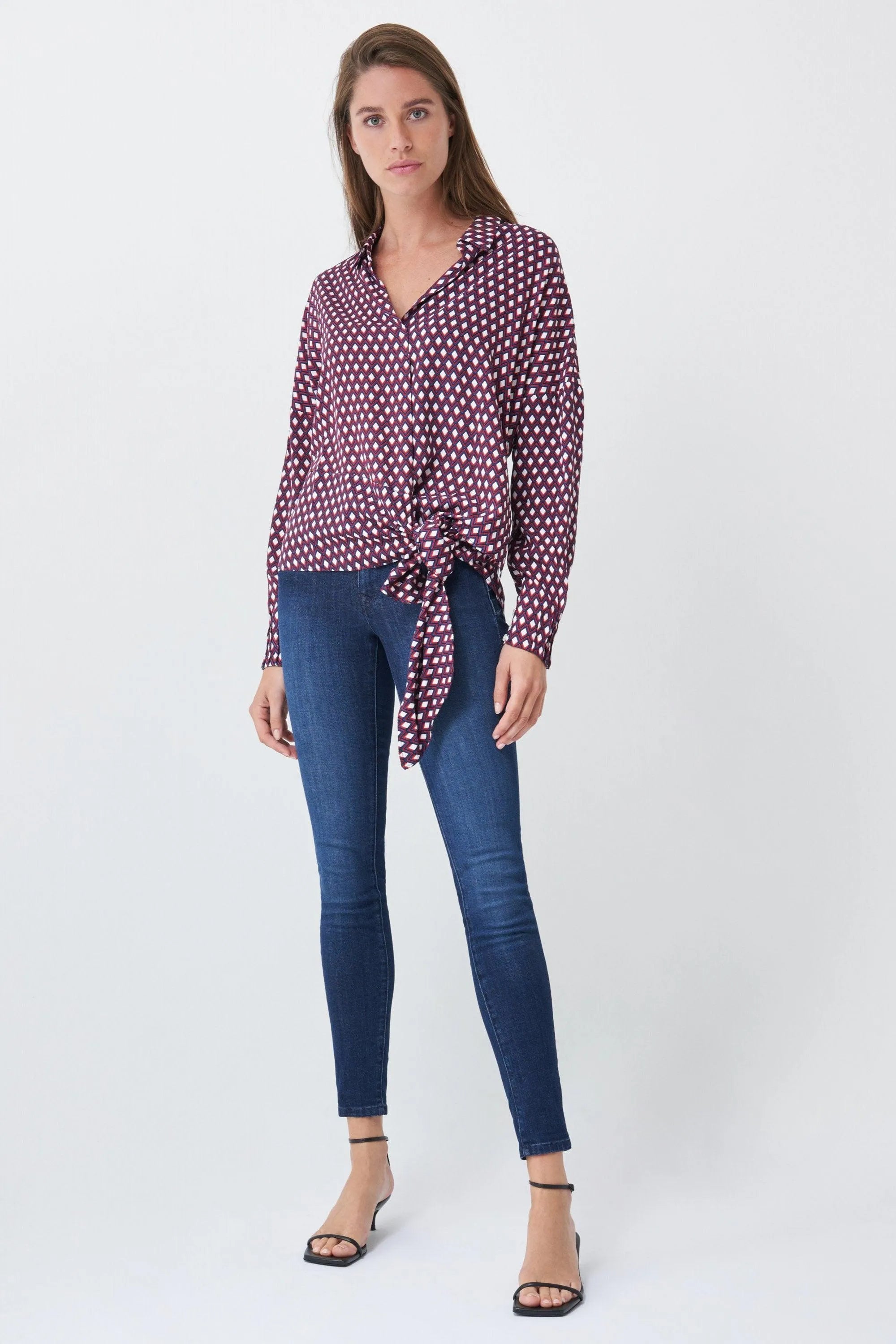 Blusa Estampada con Nudo - ECRU
