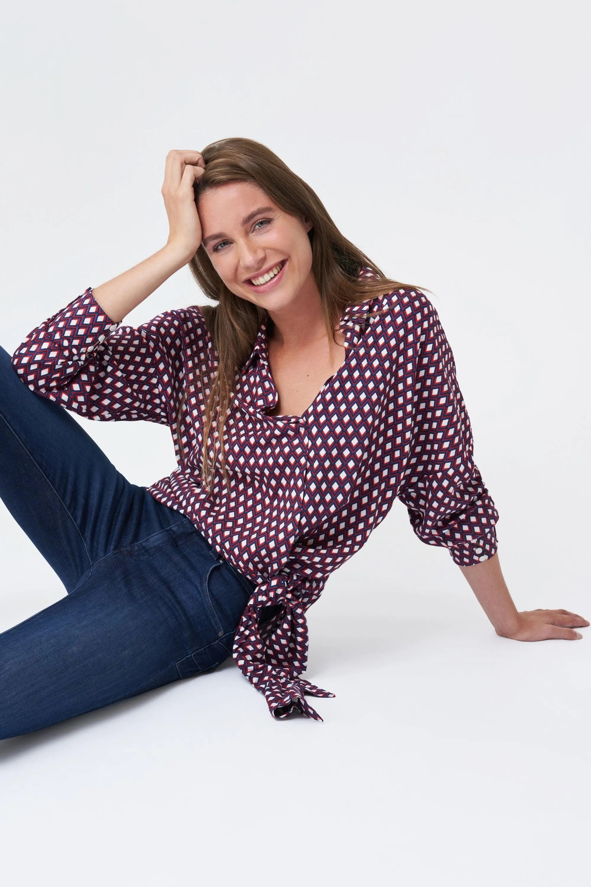 Blusa Estampada con Nudo - ECRU