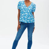 Blusa Viola Blue Vintage Block Floral - ECRU