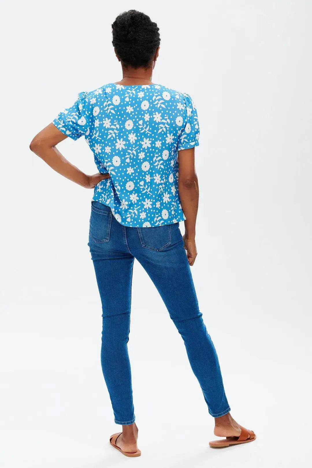 Blusa Viola Blue Vintage Block Floral - ECRU