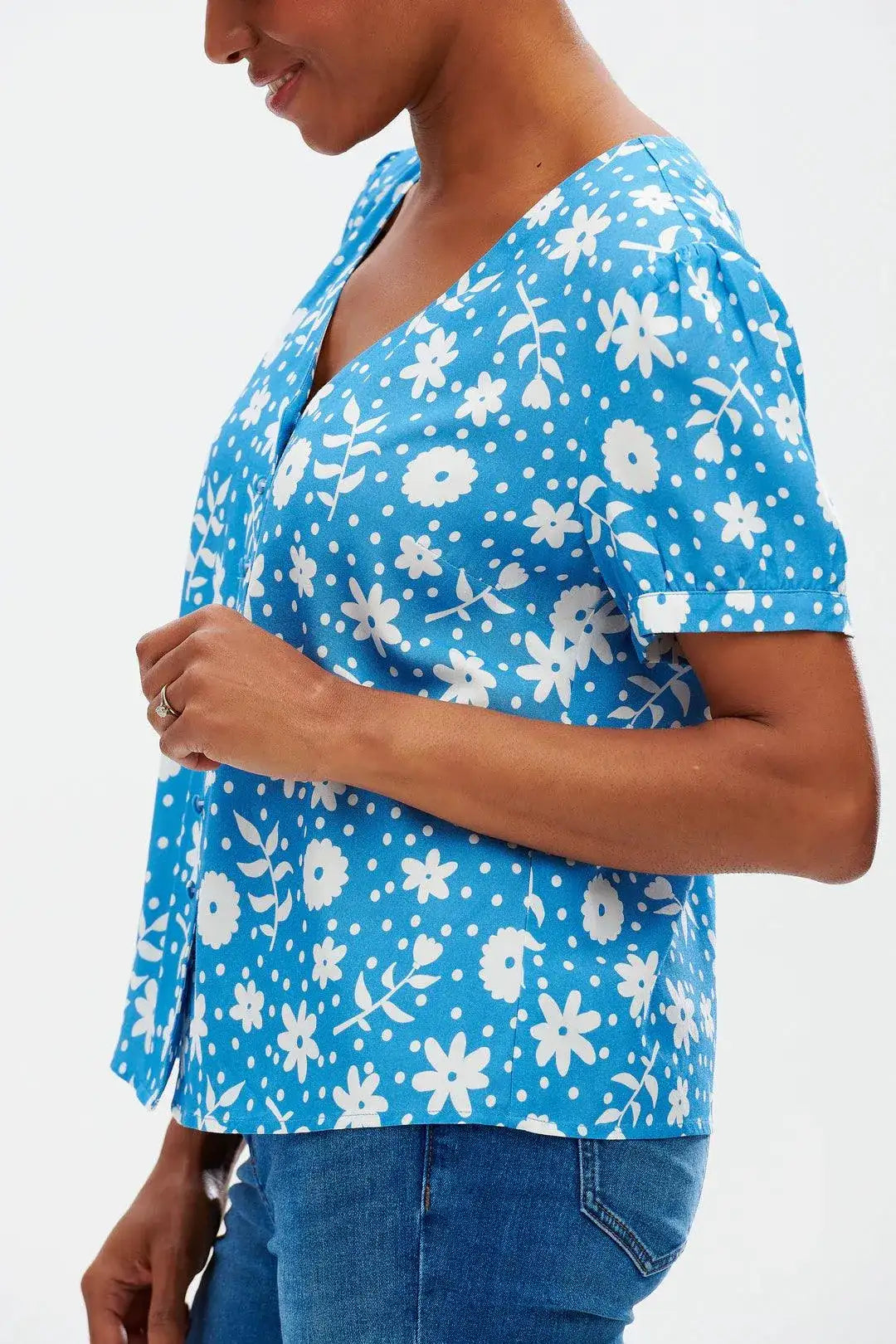 Blusa Viola Blue Vintage Block Floral - ECRU