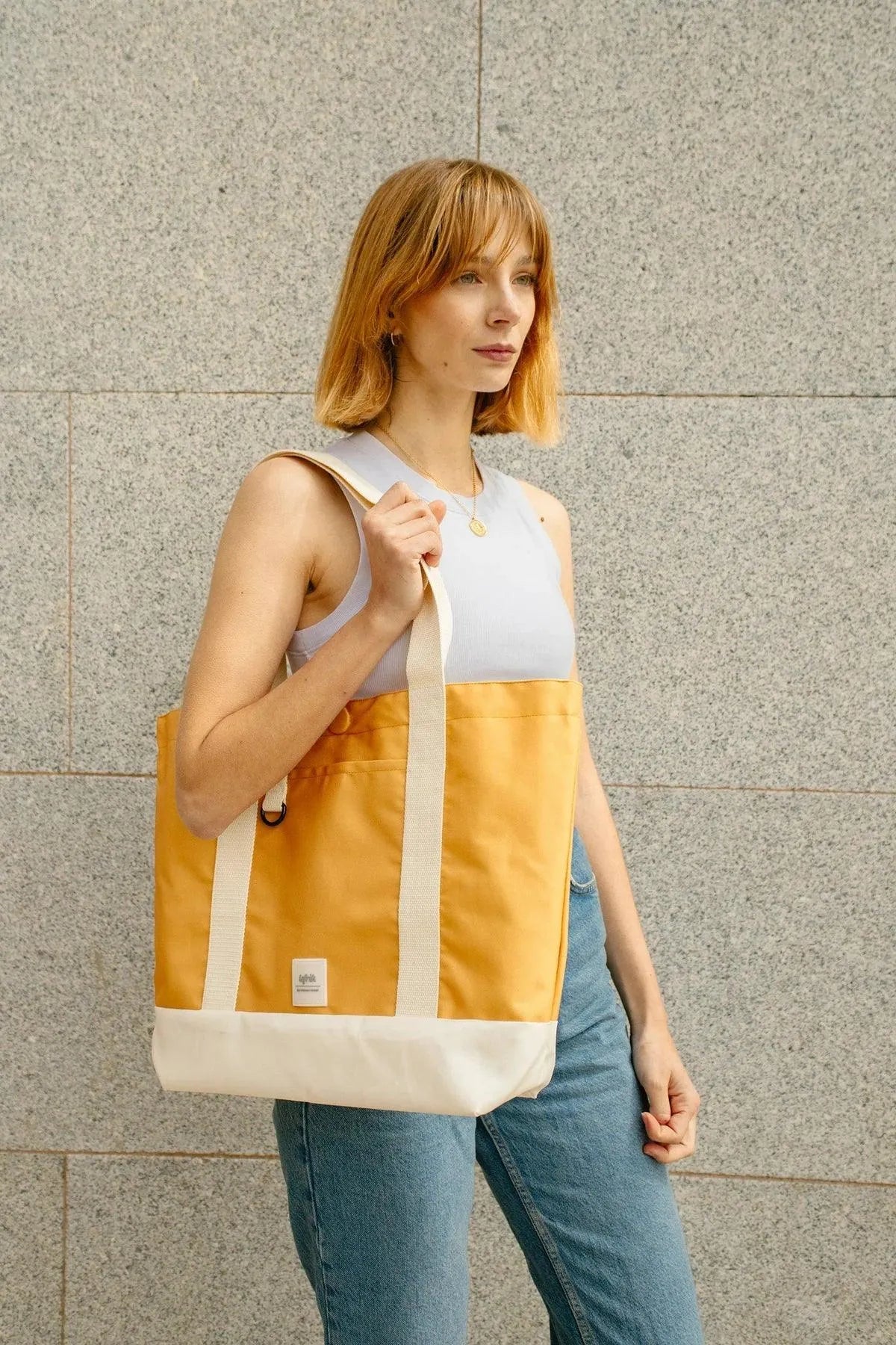 Bolso Lefrik Strate Reversible Vichy Mustard - ECRU