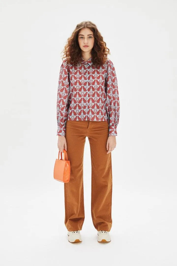 Camisa abullonada gatos - ECRU