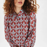 Camisa abullonada gatos - ECRU