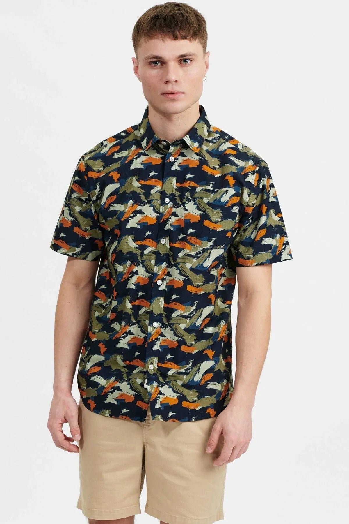 Camisa Akkian Manga Corta Red Orange - ECRU