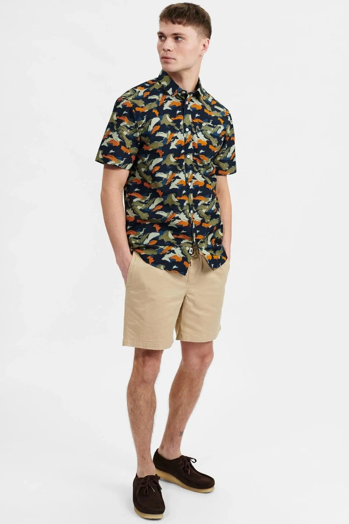 Camisa Akkian Manga Corta Red Orange - ECRU