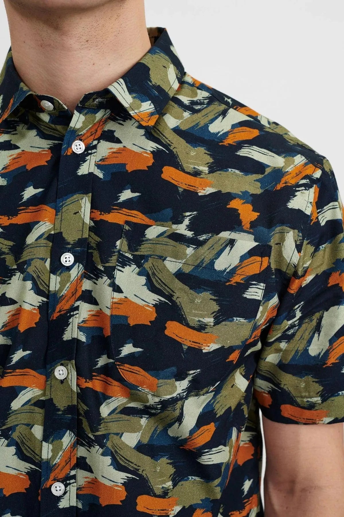 Camisa Akkian Manga Corta Red Orange - ECRU