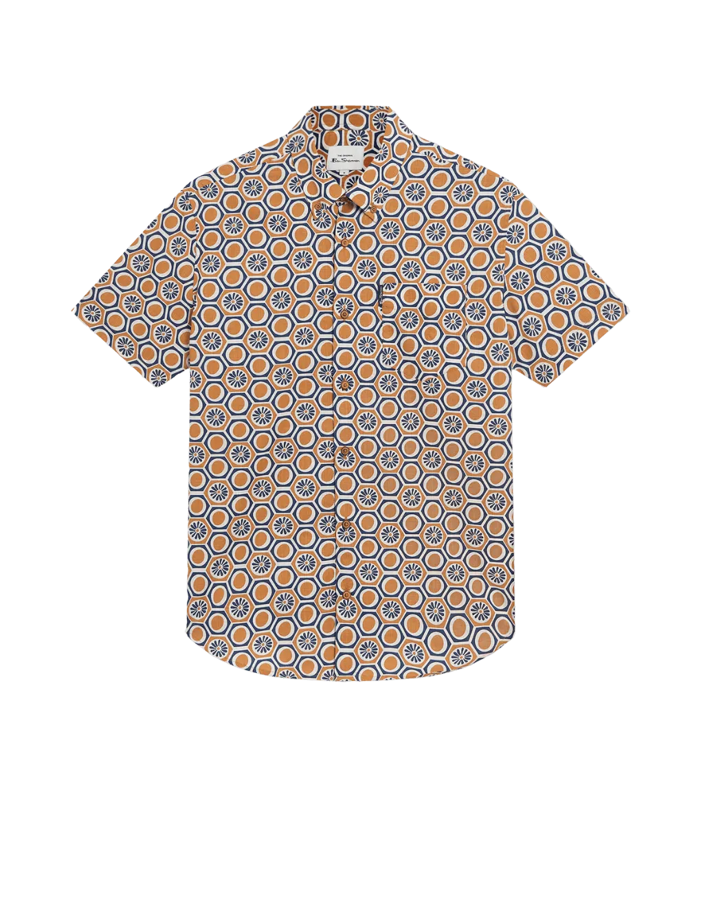 Camisa Ben Sherman Manga Corta Block Geo Print Tan - ECRU