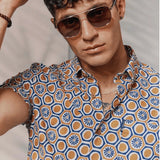 Camisa Ben Sherman Manga Corta Block Geo Print Tan - ECRU