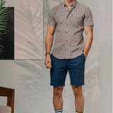 Camisa Ben Sherman Manga Corta Block Geo Print Tan - ECRU