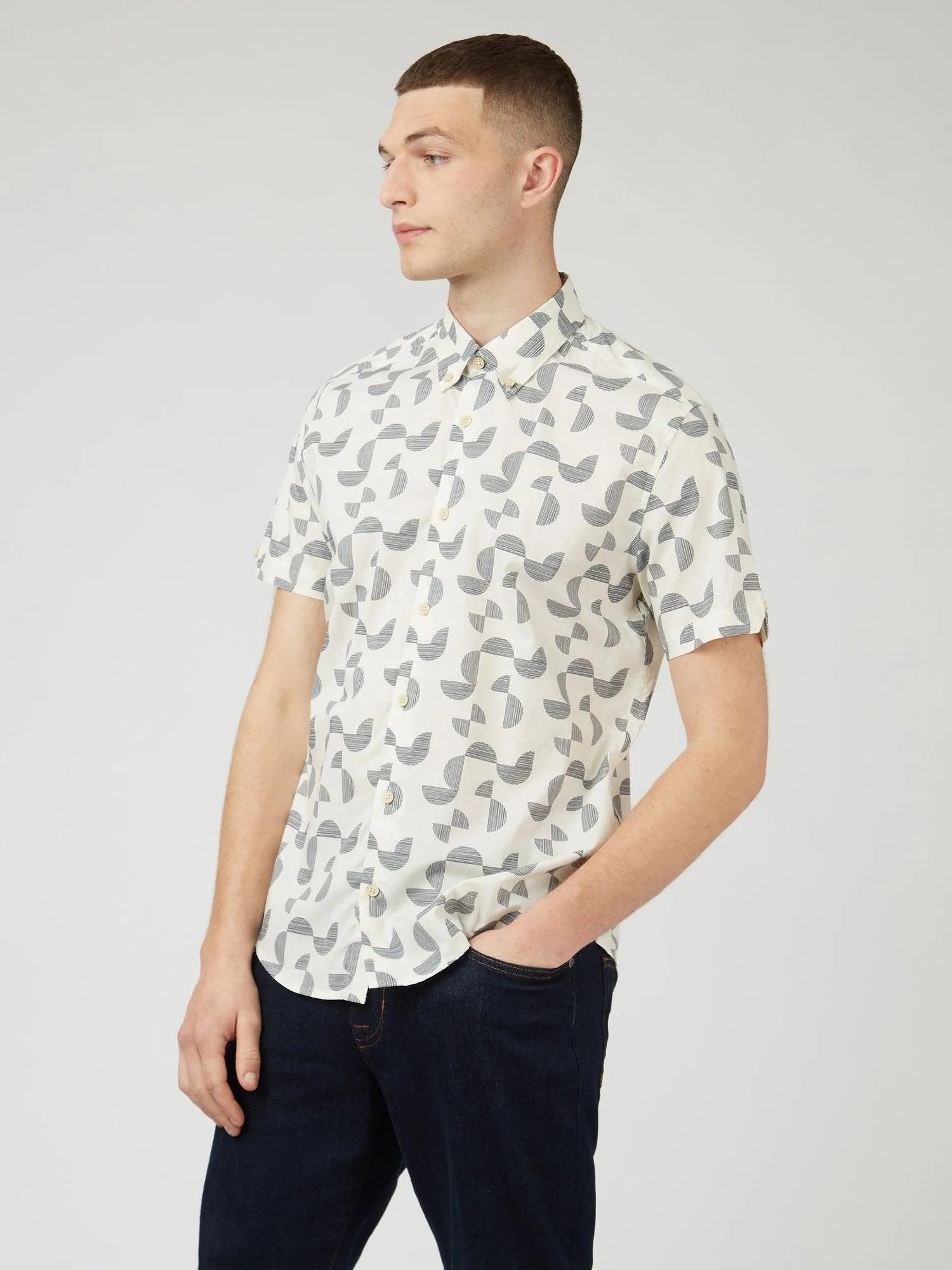 Camisa Ben Sherman Manga Corta Linear Texture Ivory - ECRU