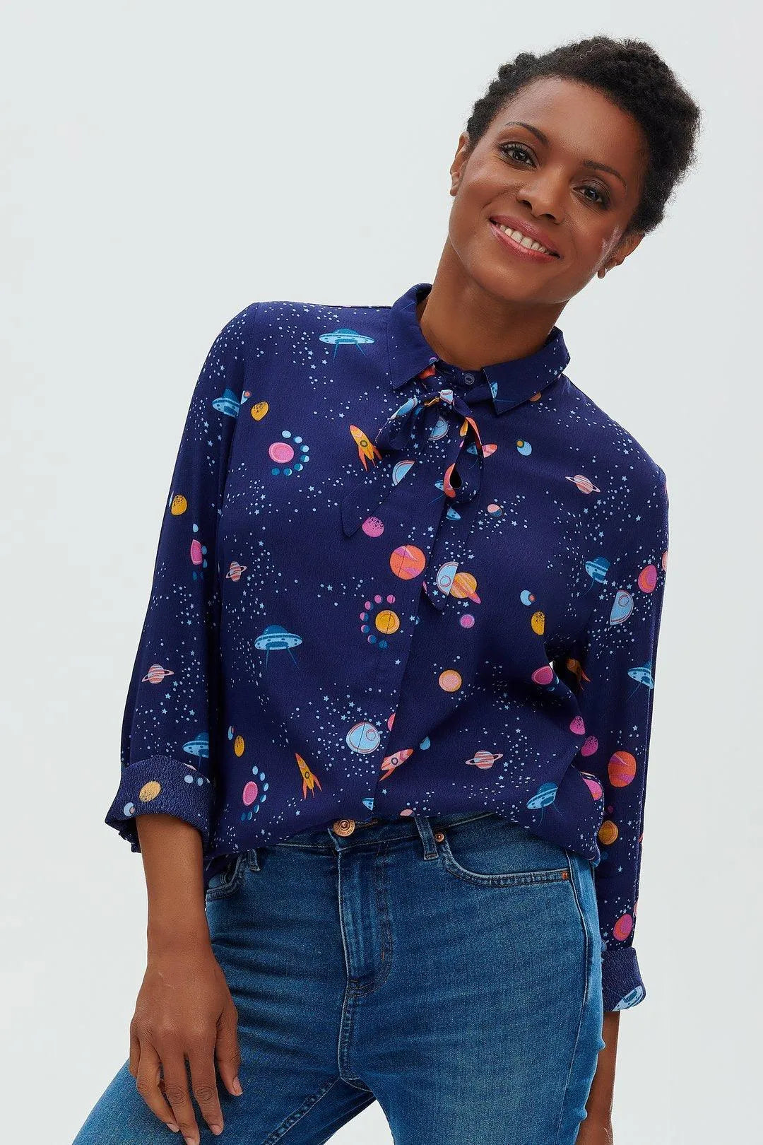 Camisa Catrina Azul marino UFO Space - ECRU