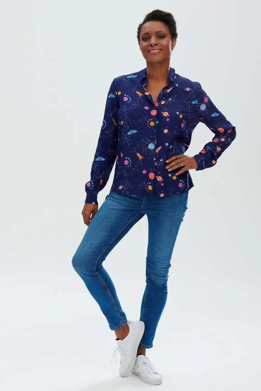 Camisa Catrina Azul marino UFO Space - ECRU