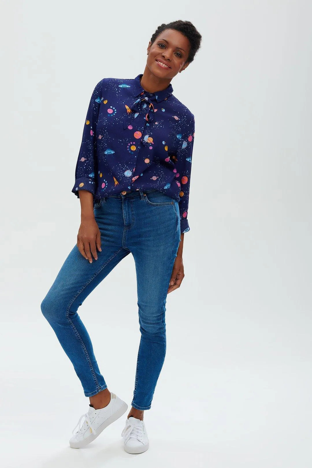 Camisa Catrina Azul marino UFO Space - ECRU