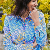 Camisa Catrina Blue Sliding Hearts - ECRU