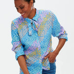 Camisa Catrina Blue Sliding Hearts - ECRU