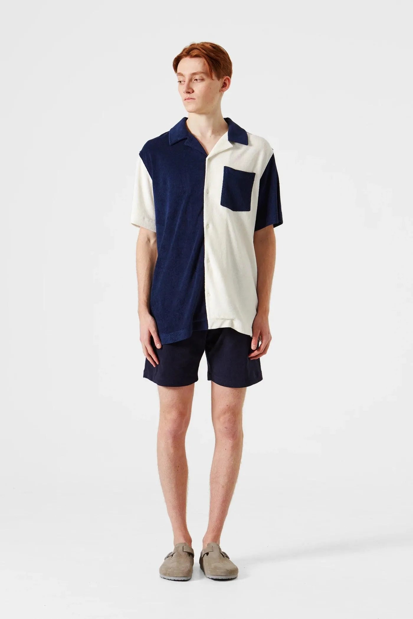 Camisa Colour Block Terry Navy - ECRU