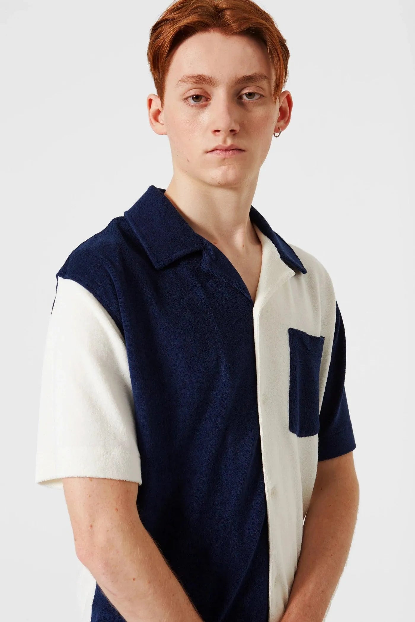 Camisa Colour Block Terry Navy - ECRU