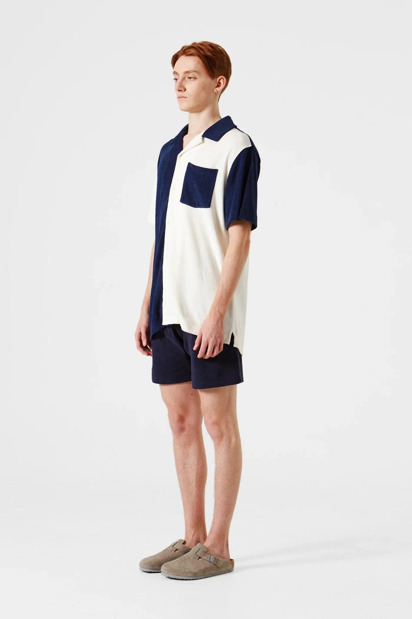 Camisa Colour Block Terry Navy - ECRU