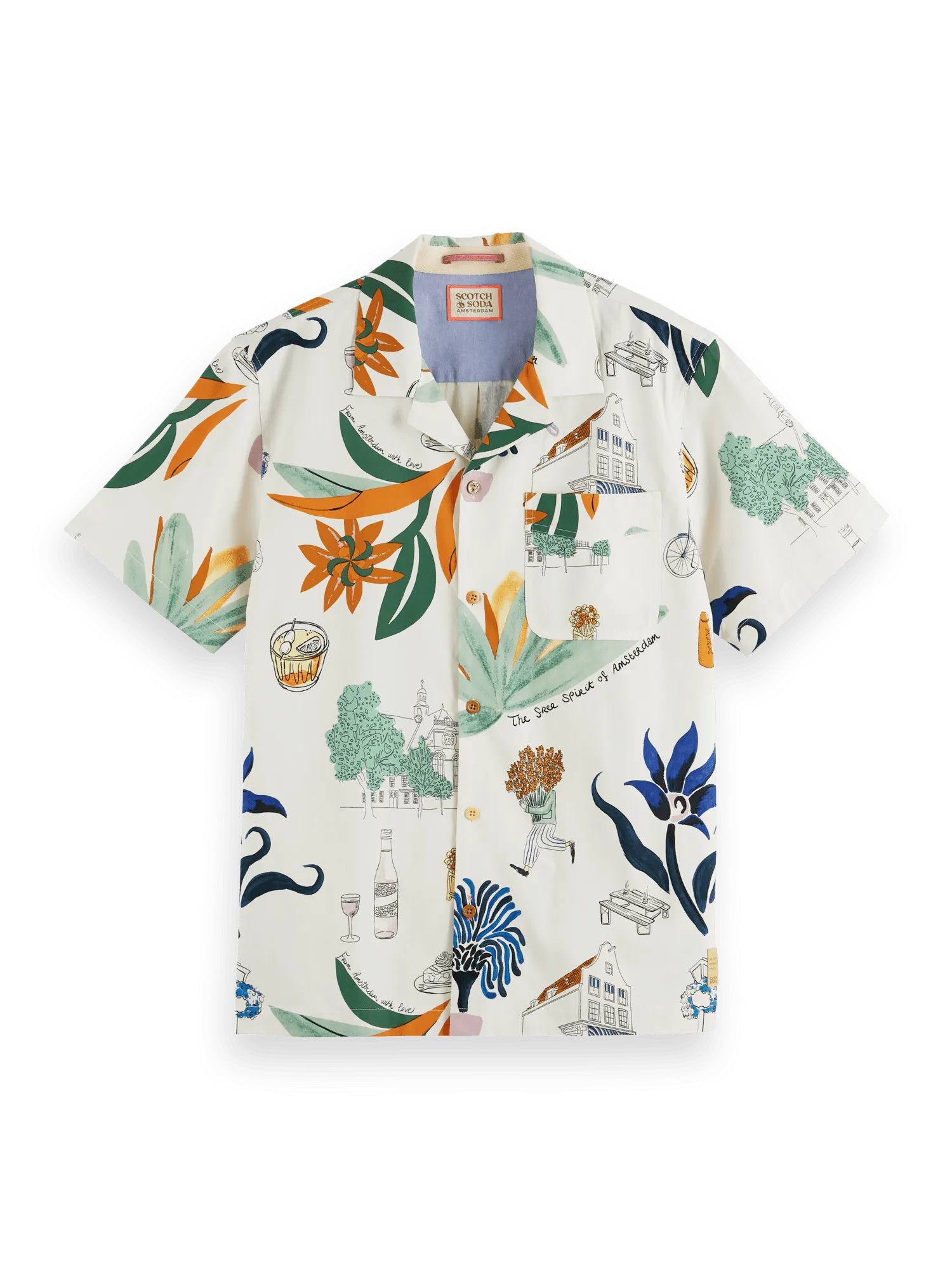 Camisa de campamento de manga corta con estampado completo - ECRU