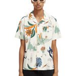 Camisa de campamento de manga corta con estampado completo - ECRU