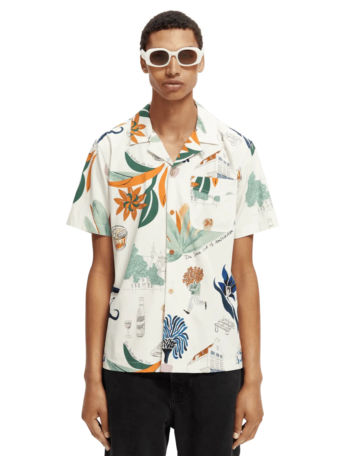 Camisa de campamento de manga corta con estampado completo - ECRU