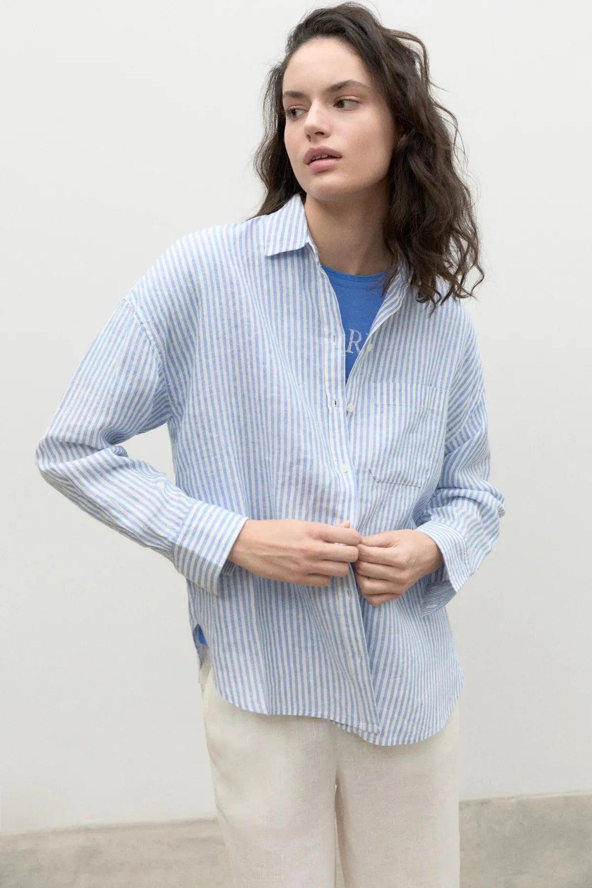 Camisa Ecoalf de Mujer Daria de Rayas Azul - ECRU