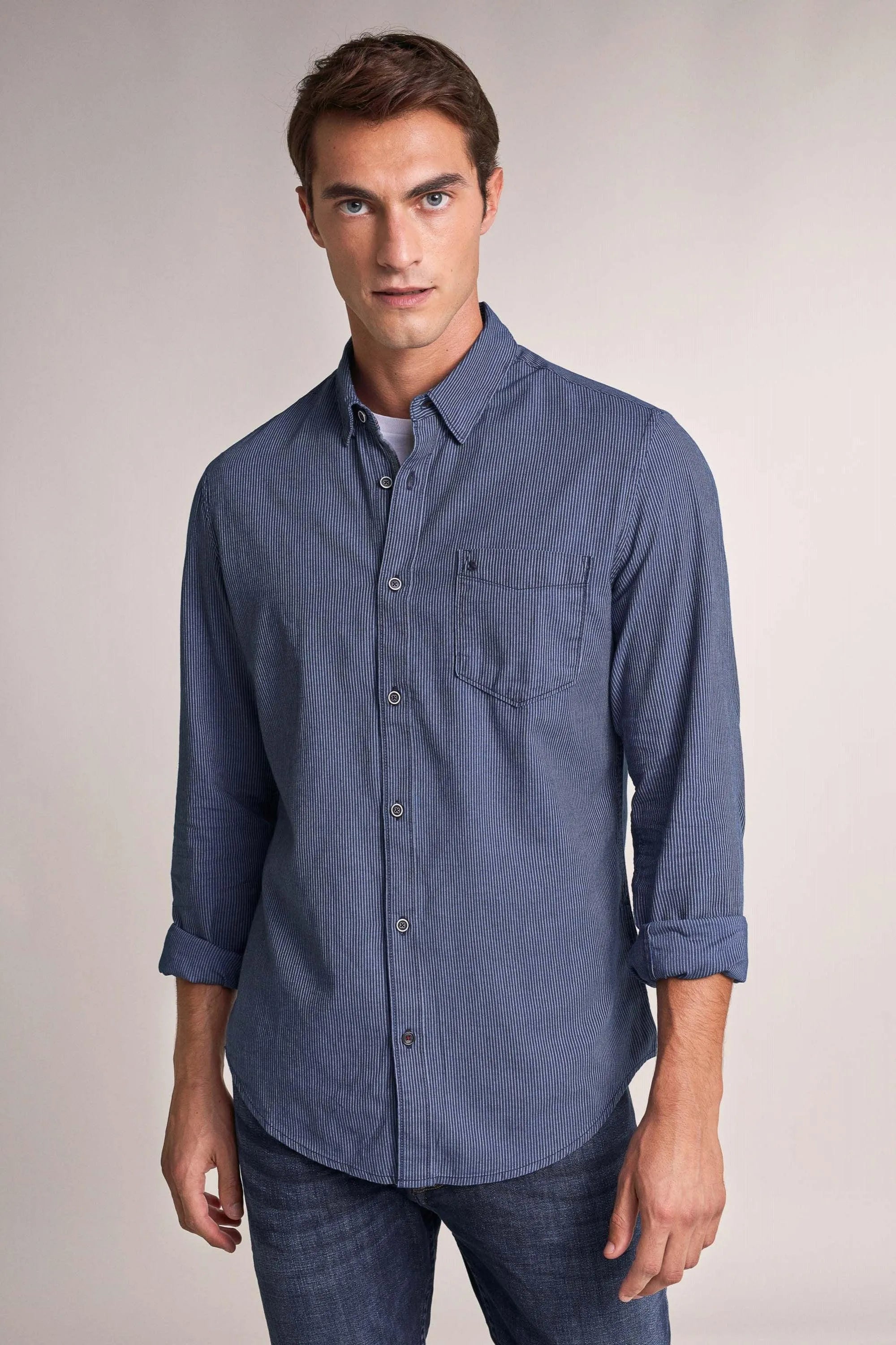 CAMISA FIT SLIM CON TEXTURA - ECRU