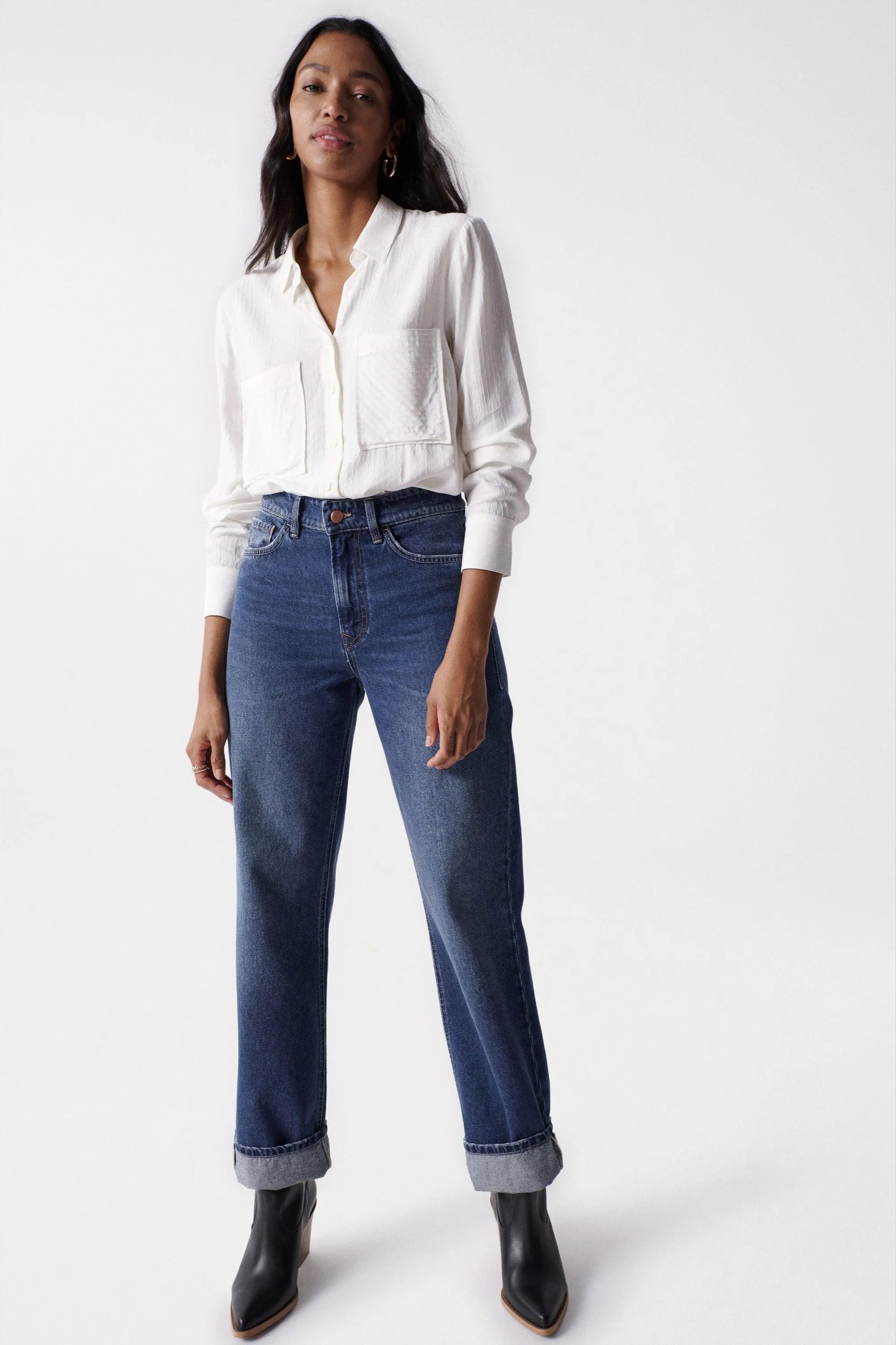 Camisa fluida con relieve - ECRU