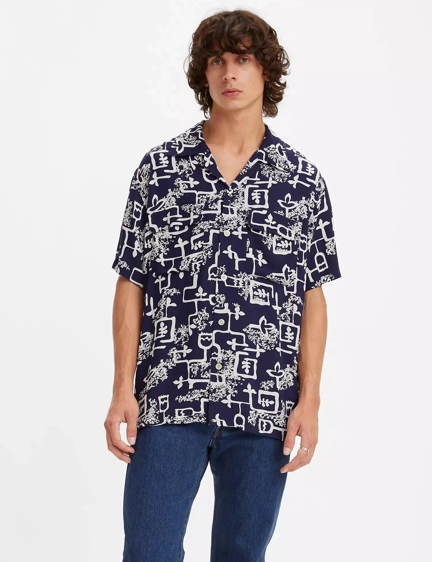 Camisa Hawaiana Levi's® Vintage Clothing 1940's Hawaiian Navy White - ECRU