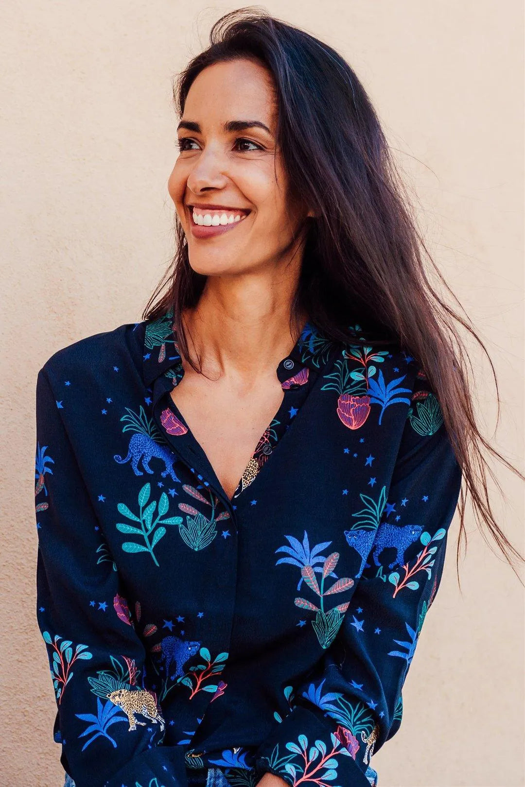 Camisa Joy Negra Night Leopard - ECRU