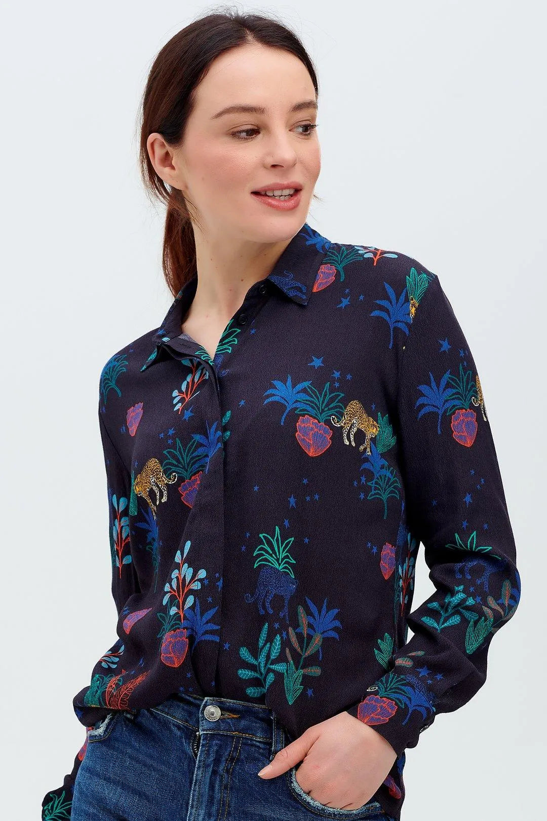 Camisa Joy Negra Night Leopard - ECRU