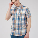 Camisa Large Madras Check Blue Denim - ECRU