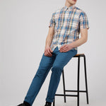 Camisa Large Madras Check Blue Denim - ECRU